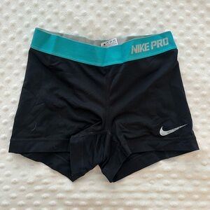 Nike Women's Athletic Shorts Black with Teal Waistband